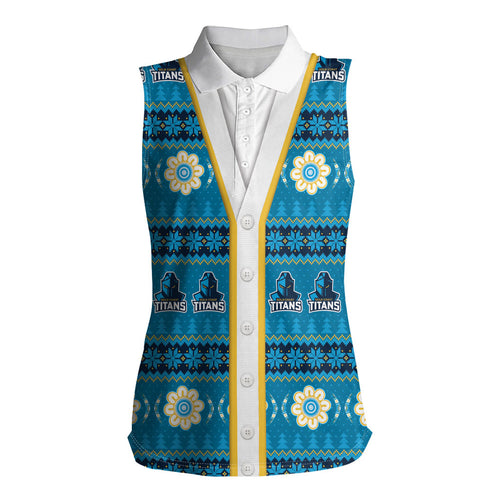 Titans Rugby Christmas Women Sleeveless Polo Shirt Aboriginal Seamless Cardigan Inspired