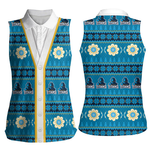 Titans Rugby Christmas Women Sleeveless Polo Shirt Aboriginal Seamless Cardigan Inspired