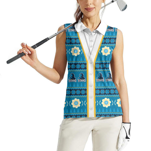 Titans Rugby Christmas Women Sleeveless Polo Shirt Aboriginal Seamless Cardigan Inspired