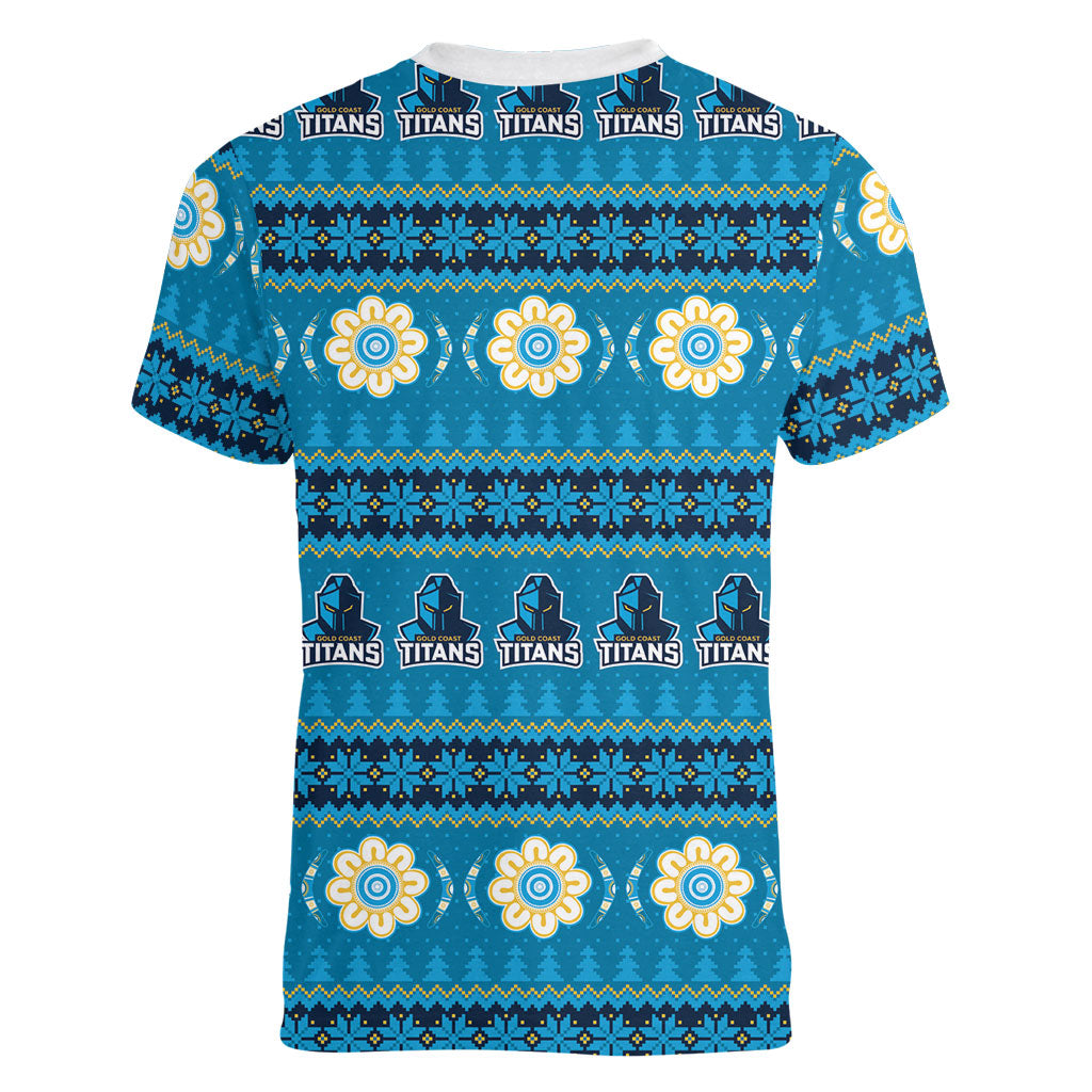 Titans Rugby Christmas Women V-Neck T-Shirt Aboriginal Seamless Cardigan Inspired