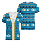 Titans Rugby Christmas Women V-Neck T-Shirt Aboriginal Seamless Cardigan Inspired