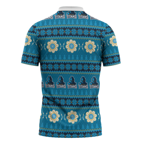 Titans Rugby Christmas Zipper Polo Shirt Aboriginal Seamless Cardigan Inspired