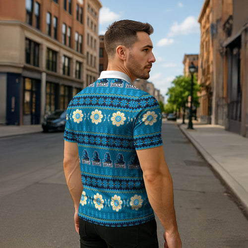 Titans Rugby Christmas Zipper Polo Shirt Aboriginal Seamless Cardigan Inspired