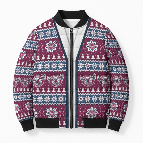 Sea Eagles Rugby Christmas Bomber Puffer Jacket Aboriginal Seamless Cardigan Inspired