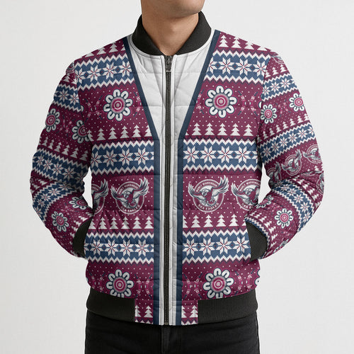 Sea Eagles Rugby Christmas Bomber Puffer Jacket Aboriginal Seamless Cardigan Inspired