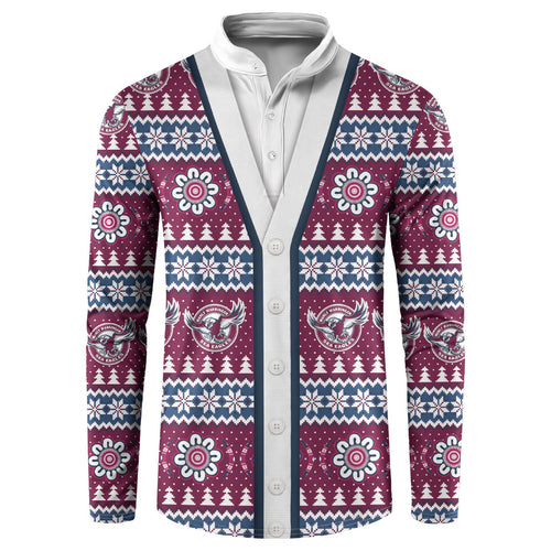 Sea Eagles Rugby Christmas Button Sweatshirt Aboriginal Seamless Cardigan Inspired
