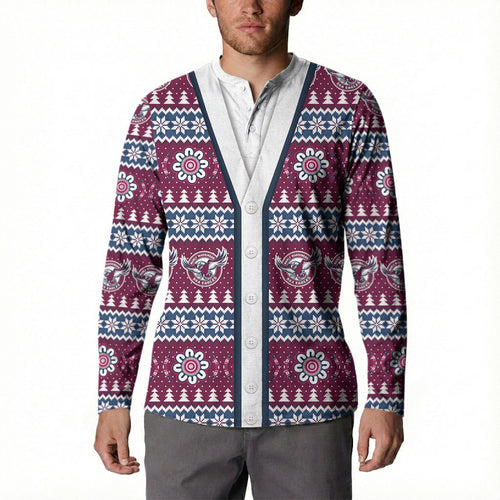 Sea Eagles Rugby Christmas Button Sweatshirt Aboriginal Seamless Cardigan Inspired