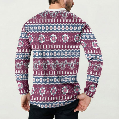 Sea Eagles Rugby Christmas Button Sweatshirt Aboriginal Seamless Cardigan Inspired