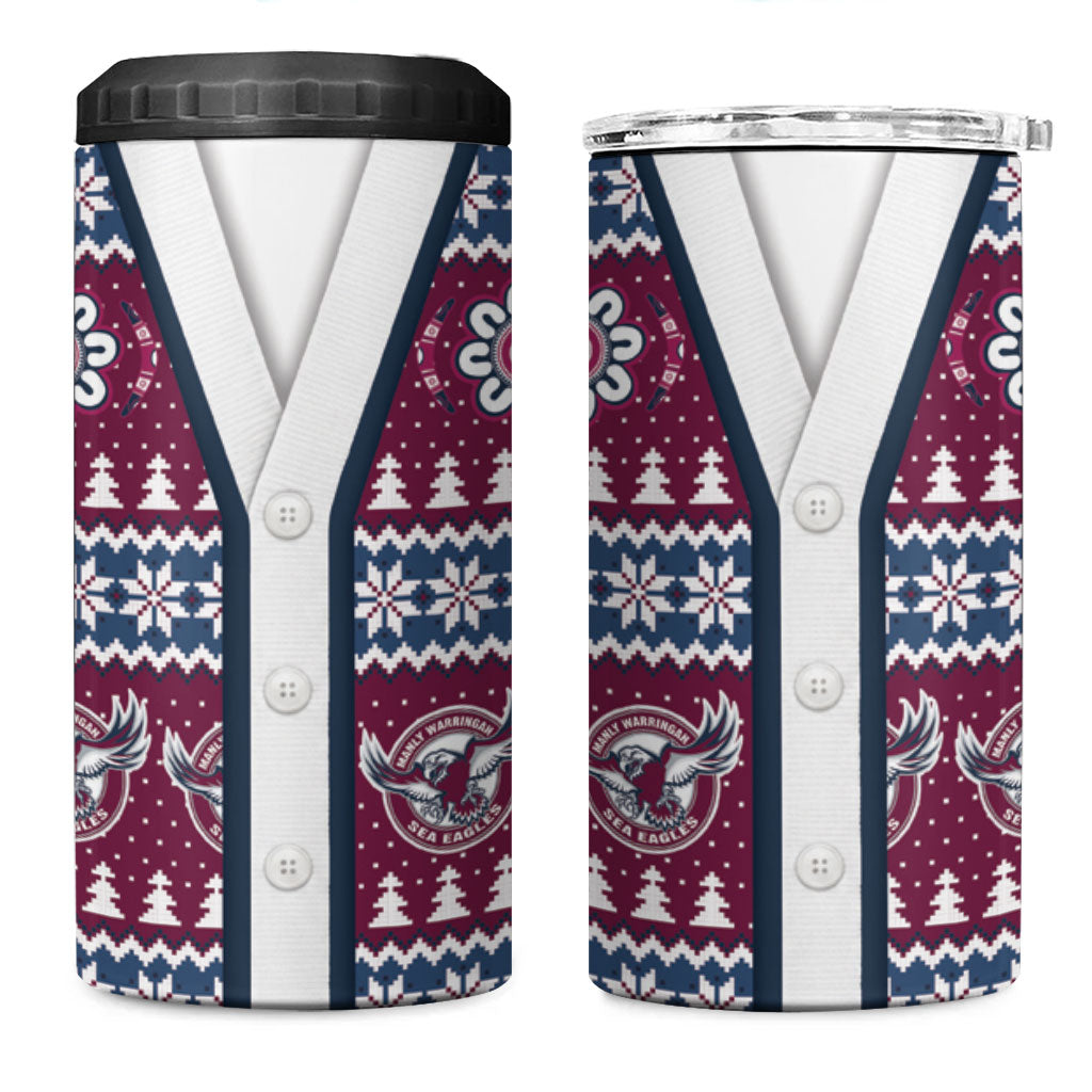 Sea Eagles Rugby Christmas 4 in 1 Can Cooler Tumbler Aboriginal Seamless Cardigan Inspired