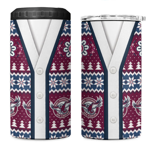 Sea Eagles Rugby Christmas 4 in 1 Can Cooler Tumbler Aboriginal Seamless Cardigan Inspired