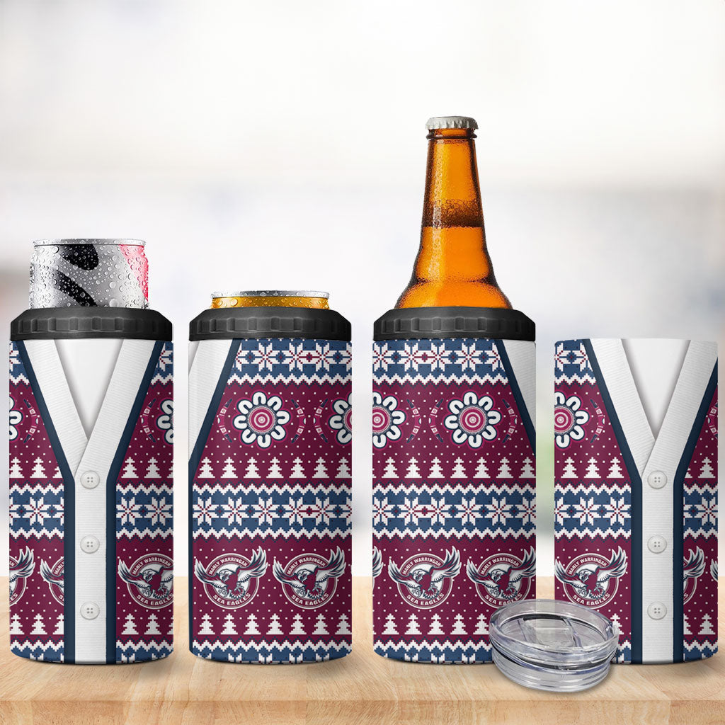 Sea Eagles Rugby Christmas 4 in 1 Can Cooler Tumbler Aboriginal Seamless Cardigan Inspired