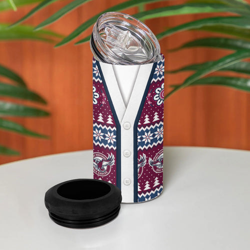 Sea Eagles Rugby Christmas 4 in 1 Can Cooler Tumbler Aboriginal Seamless Cardigan Inspired