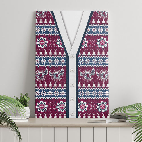 Sea Eagles Rugby Christmas Canvas Wall Art Aboriginal Seamless Cardigan Inspired