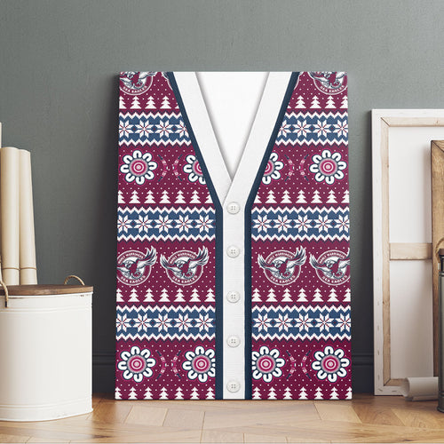 Sea Eagles Rugby Christmas Canvas Wall Art Aboriginal Seamless Cardigan Inspired