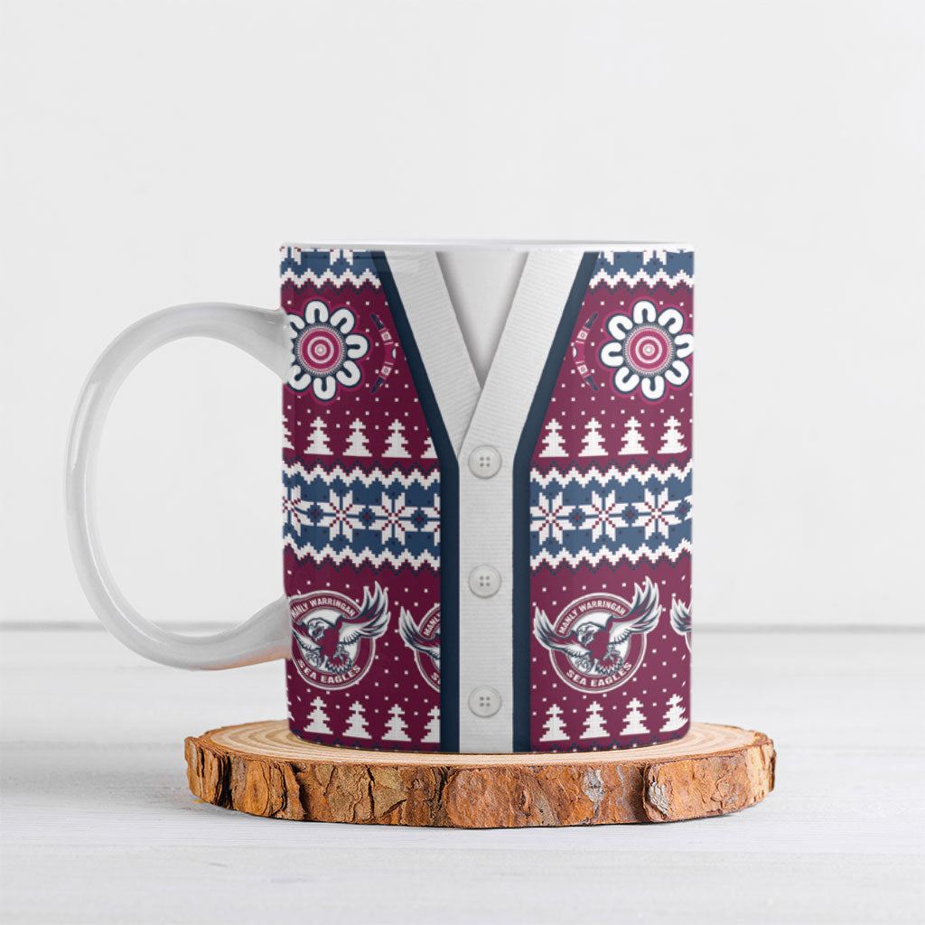 Sea Eagles Rugby Christmas Ceramic Mug Aboriginal Seamless Cardigan Inspired