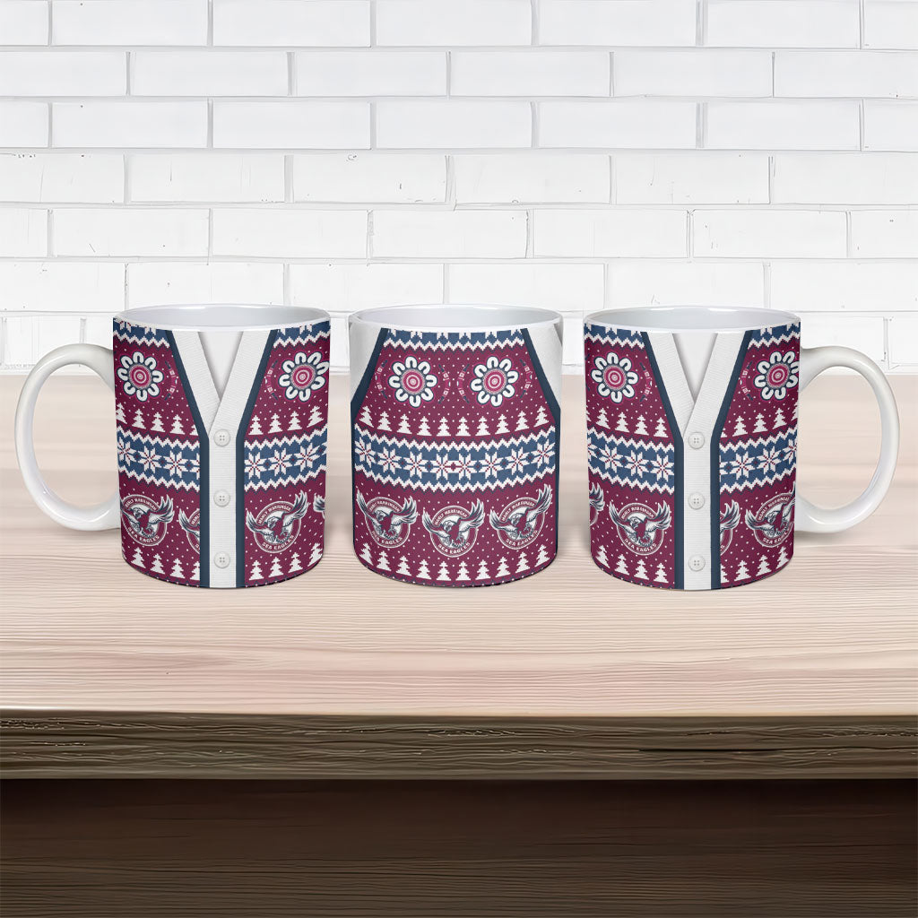 Sea Eagles Rugby Christmas Ceramic Mug Aboriginal Seamless Cardigan Inspired