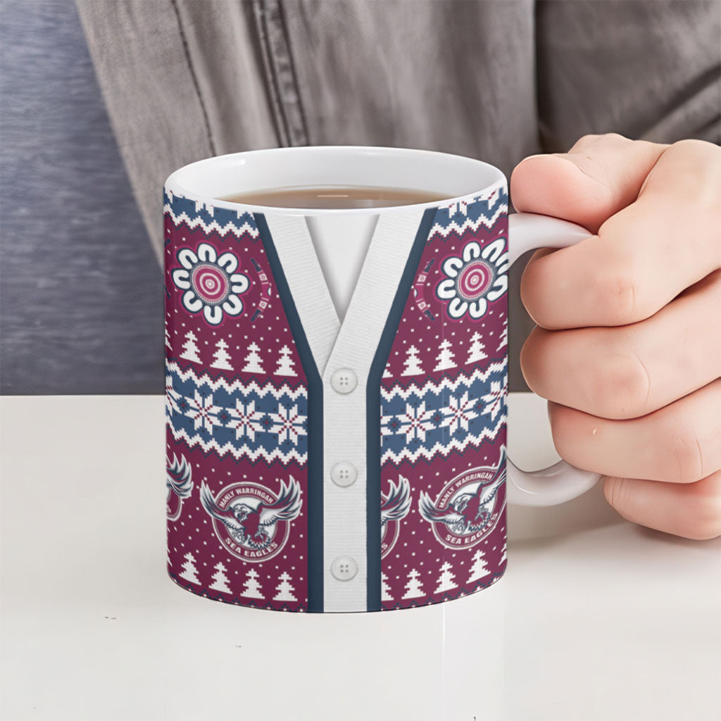 Sea Eagles Rugby Christmas Ceramic Mug Aboriginal Seamless Cardigan Inspired