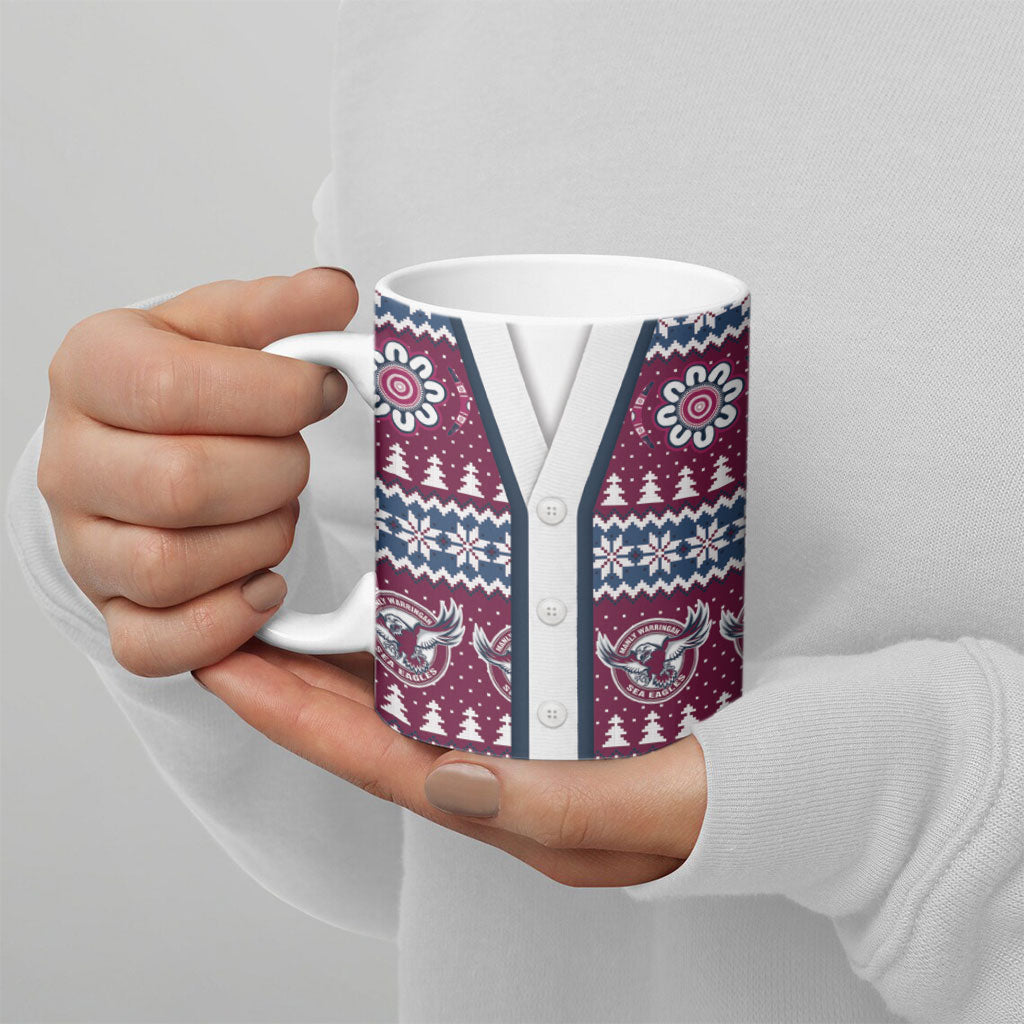 Sea Eagles Rugby Christmas Ceramic Mug Aboriginal Seamless Cardigan Inspired