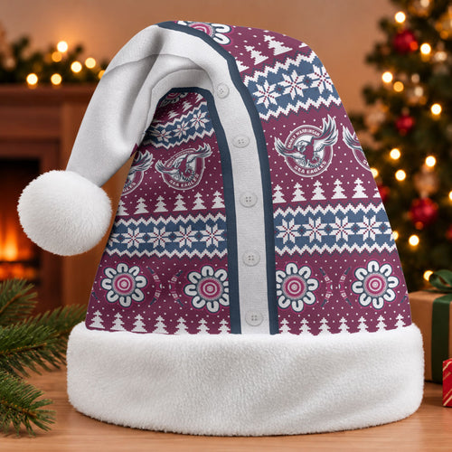 Sea Eagles Rugby Christmas Santa Hat Aboriginal Seamless Cardigan Inspired