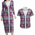 Sea Eagles Rugby Christmas Couples Matching Long Sleeve Bodycon Dress and Hawaiian Shirt Aboriginal Seamless Cardigan Inspired