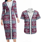 Sea Eagles Rugby Christmas Couples Matching Long Sleeve Bodycon Dress and Hawaiian Shirt Aboriginal Seamless Cardigan Inspired