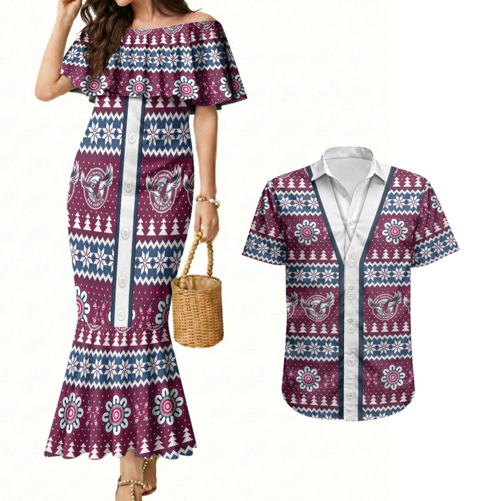 Sea Eagles Rugby Christmas Couples Matching Mermaid Dress and Hawaiian Shirt Aboriginal Seamless Cardigan Inspired