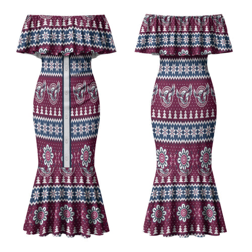 Sea Eagles Rugby Christmas Couples Matching Mermaid Dress and Hawaiian Shirt Aboriginal Seamless Cardigan Inspired