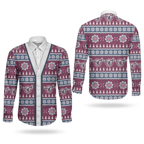 Sea Eagles Rugby Christmas Couples Matching Mermaid Dress and Long Sleeve Button Shirt Aboriginal Seamless Cardigan Inspired
