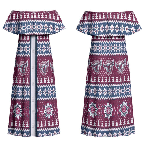 Sea Eagles Rugby Christmas Couples Matching Off Shoulder Maxi Dress and Long Sleeve Button Shirt Aboriginal Seamless Cardigan Inspired