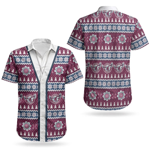 Sea Eagles Rugby Christmas Couples Matching Off Shoulder Short Dress and Hawaiian Shirt Aboriginal Seamless Cardigan Inspired