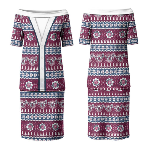 Sea Eagles Rugby Christmas Couples Matching Puletasi and Long Sleeve Button Shirt Aboriginal Seamless Cardigan Inspired