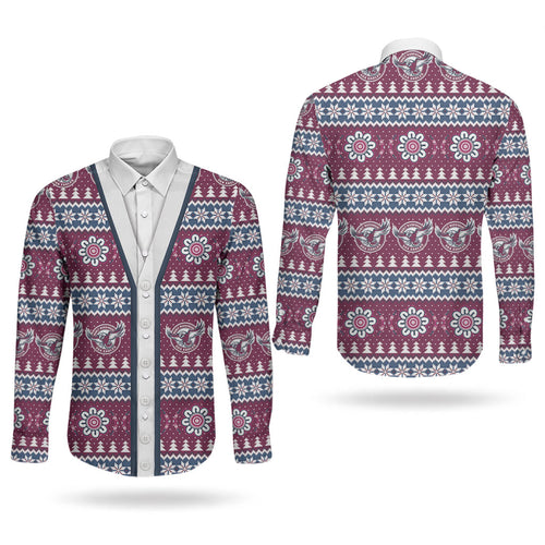 Sea Eagles Rugby Christmas Couples Matching Short Sleeve Bodycon Dress and Long Sleeve Button Shirt Aboriginal Seamless Cardigan Inspired