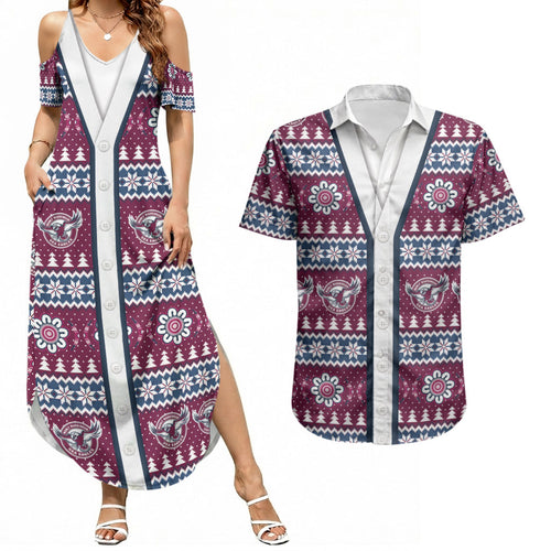 Sea Eagles Rugby Christmas Couples Matching Summer Maxi Dress and Hawaiian Shirt Aboriginal Seamless Cardigan Inspired
