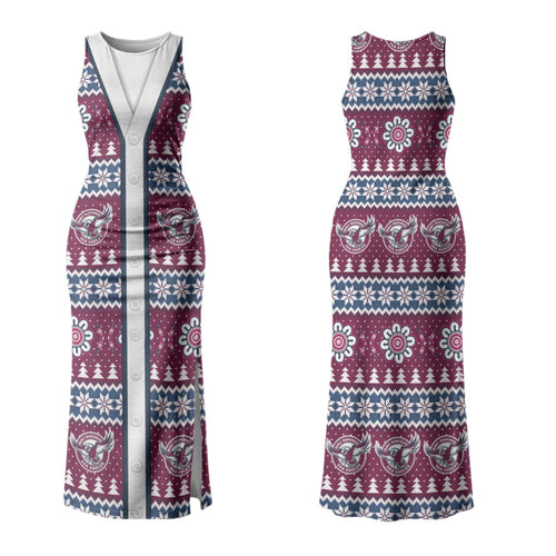 Sea Eagles Rugby Christmas Couples Matching Tank Maxi Dress and Long Sleeve Button Shirt Aboriginal Seamless Cardigan Inspired