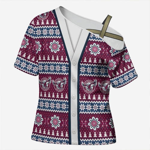 Sea Eagles Rugby Christmas Cross Shoulder Shirt Aboriginal Seamless Cardigan Inspired