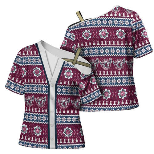 Sea Eagles Rugby Christmas Cross Shoulder Shirt Aboriginal Seamless Cardigan Inspired