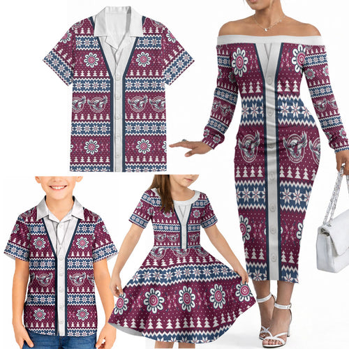 Sea Eagles Rugby Christmas Family Matching Off The Shoulder Long Sleeve Dress and Hawaiian Shirt Aboriginal Seamless Cardigan Inspired