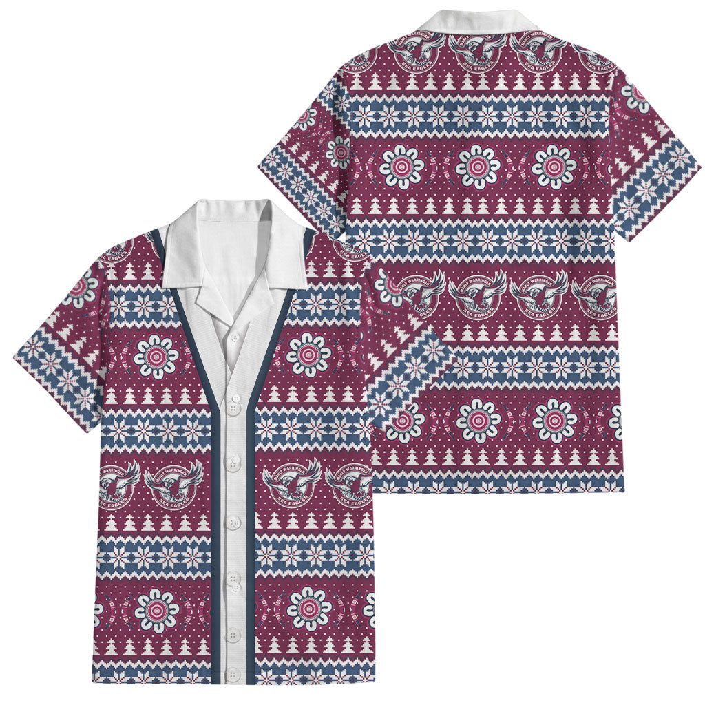 Sea Eagles Rugby Christmas Family Matching Short Sleeve Bodycon Dress and Hawaiian Shirt Aboriginal Seamless Cardigan Inspired