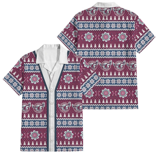 Sea Eagles Rugby Christmas Family Matching Short Sleeve Bodycon Dress and Hawaiian Shirt Aboriginal Seamless Cardigan Inspired