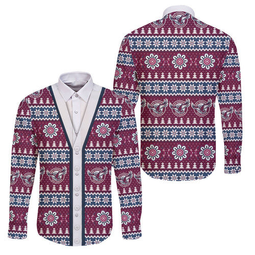 Sea Eagles Rugby Christmas Family Matching Short Sleeve Bodycon Dress and Hawaiian Shirt Aboriginal Seamless Cardigan Inspired