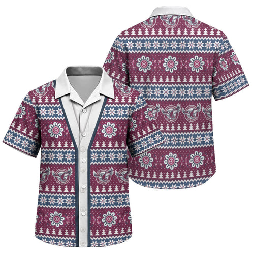 Sea Eagles Rugby Christmas Family Matching Short Sleeve Bodycon Dress and Hawaiian Shirt Aboriginal Seamless Cardigan Inspired