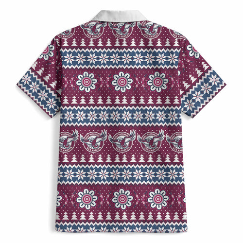 Sea Eagles Rugby Christmas Hawaiian Shirt Aboriginal Seamless Cardigan Inspired