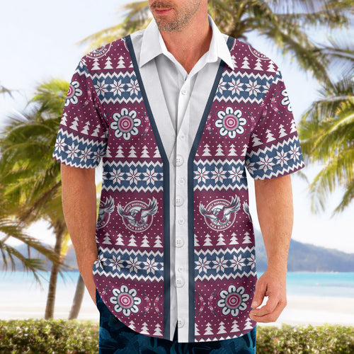 Sea Eagles Rugby Christmas Hawaiian Shirt Aboriginal Seamless Cardigan Inspired