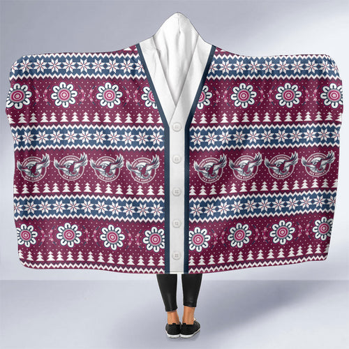 Sea Eagles Rugby Christmas Hooded Blanket Aboriginal Seamless Cardigan Inspired