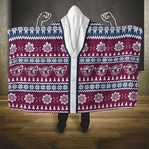 Sea Eagles Rugby Christmas Hooded Blanket Aboriginal Seamless Cardigan Inspired