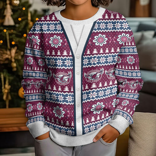Sea Eagles Rugby Christmas Kid Ugly Christmas Sweater Aboriginal Seamless Cardigan Inspired