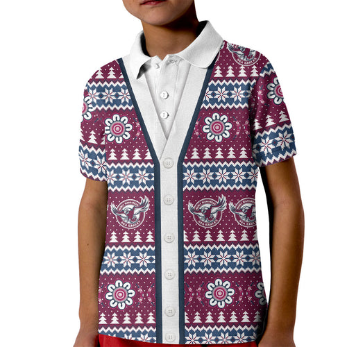 Sea Eagles Rugby Christmas Kid Polo Shirt Aboriginal Seamless Cardigan Inspired