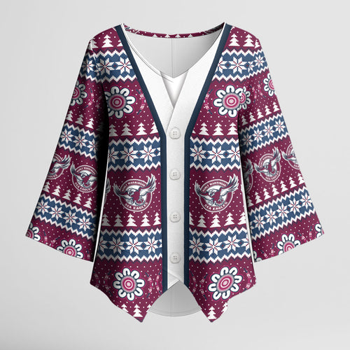 Sea Eagles Rugby Christmas Kimono Sleeve Blouse Aboriginal Seamless Cardigan Inspired