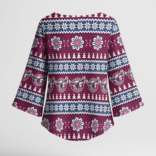 Sea Eagles Rugby Christmas Kimono Sleeve Blouse Aboriginal Seamless Cardigan Inspired