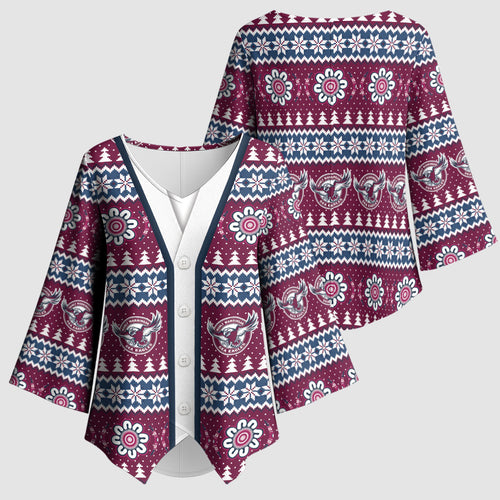 Sea Eagles Rugby Christmas Kimono Sleeve Blouse Aboriginal Seamless Cardigan Inspired